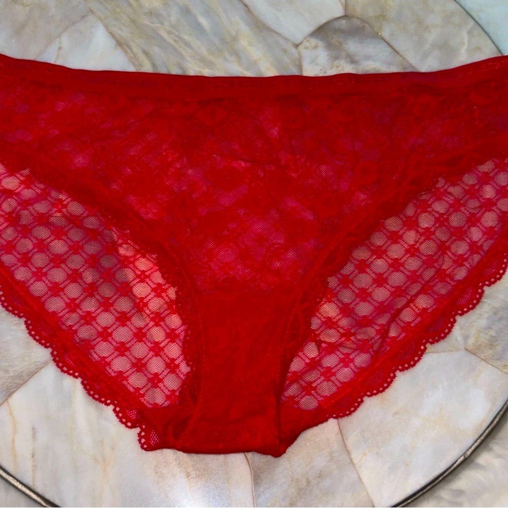 New Victoria’s Secret Very Sexy Bikini Lacie Panty Lace Mesh Red Vintage Medium